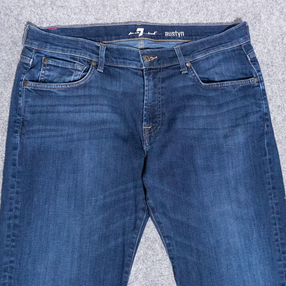 7 For All Mankind Austyn Relaxed Straight Jeans Men's 36x30 Stretch Dark Blue - Picture 2 of 5